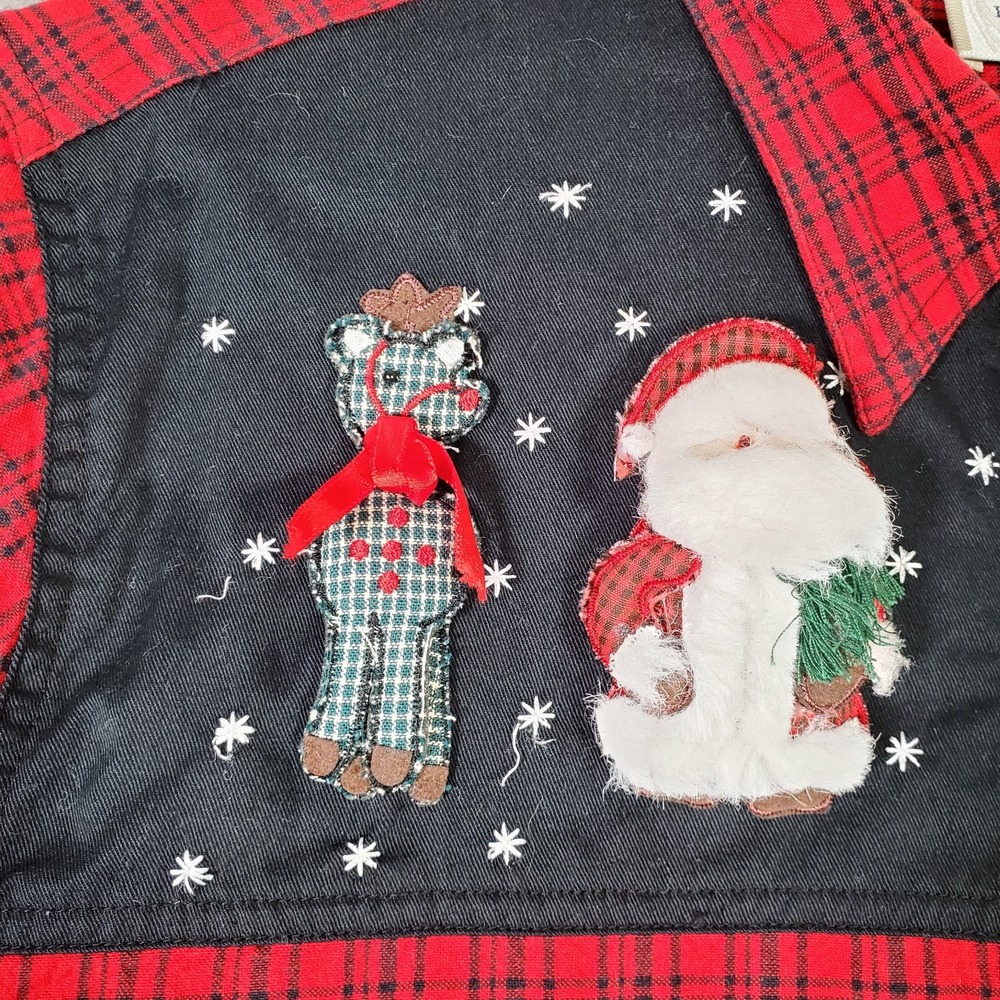 Lemon Grass Holiday Top Womens XL Red Black Plaid Button Santa Snowman Christmas - Picture 4 of 9